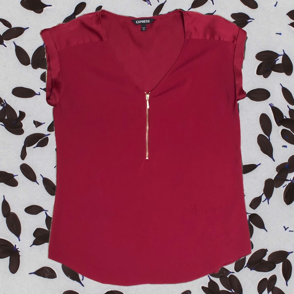 EXPRESS Burgundy Silk Short Sleeve Top